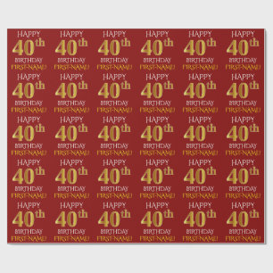 Papel De Presente Vermelho, aniversário de 40 anos "FELIZ " Dourado