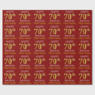 Papel De Presente Vermelho, ANIVERSÁRIO "FELIZ " Dourado do 70 do