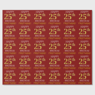 Papel De Presente Vermelho, ANIVERSÁRIO FELIZ Dourado do falso "25o