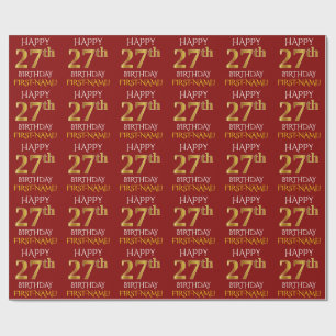 Papel De Presente Vermelho, ANIVERSÁRIO FELIZ Dourado do falso "27o