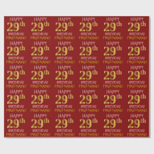 Papel De Presente Vermelho, ANIVERSÁRIO FELIZ Dourado do falso "29o