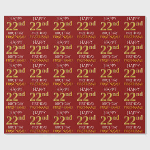 Papel De Presente Vermelho, ANIVERSÁRIO FELIZ Dourado do falso "2ò