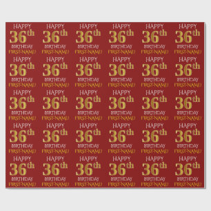 Papel De Presente Vermelho, ANIVERSÁRIO FELIZ Dourado do falso "36t