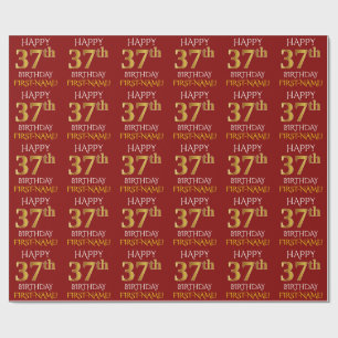 Papel De Presente Vermelho, ANIVERSÁRIO FELIZ Dourado do falso "37t