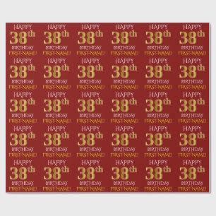 Papel De Presente Vermelho, ANIVERSÁRIO FELIZ Dourado do falso "38t