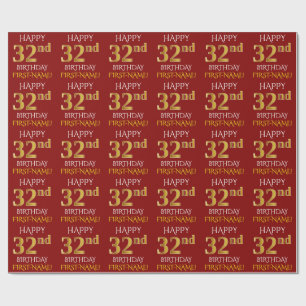 Papel De Presente Vermelho, ANIVERSÁRIO FELIZ Dourado do falso "3ò