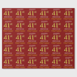 Papel De Presente Vermelho, ANIVERSÁRIO FELIZ Dourado do falso "41s