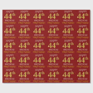 Papel De Presente Vermelho, ANIVERSÁRIO FELIZ Dourado do falso "44o