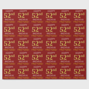 Papel De Presente Vermelho, ANIVERSÁRIO FELIZ Dourado do falso "52n