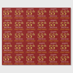 Papel De Presente Vermelho, ANIVERSÁRIO FELIZ Dourado do falso "55t