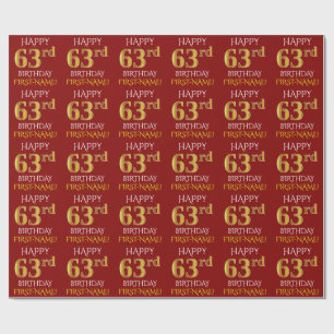 Papel De Presente Vermelho, ANIVERSÁRIO FELIZ Dourado do falso "63r