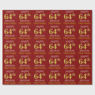 Papel De Presente Vermelho, ANIVERSÁRIO FELIZ Dourado do falso "64t