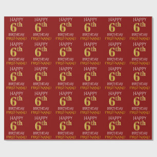 Papel De Presente Vermelho, ANIVERSÁRIO FELIZ Dourado do falso "6o 