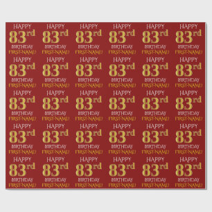 Papel De Presente Vermelho, ANIVERSÁRIO FELIZ Dourado do falso "83r