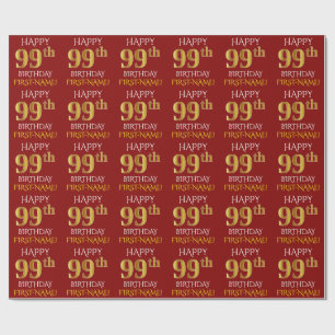 Papel De Presente Vermelho, ANIVERSÁRIO FELIZ Dourado do falso "99.