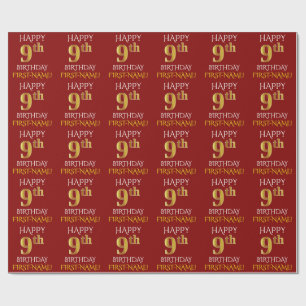 Papel De Presente Vermelho, ANIVERSÁRIO FELIZ Dourado do falso "9o 