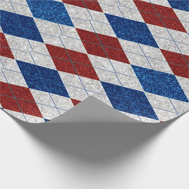 Papel De Presente Vermelho, Branco, Azul Argyle Glitter 4 de Julho (Ponta)
