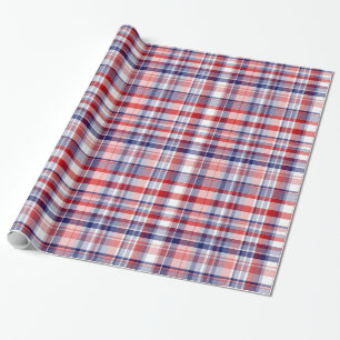 Papel De Presente Vermelho, Branco, Azul Xadrez Madras Préppy
