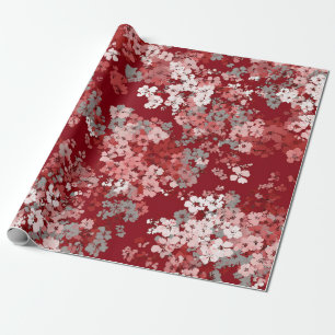 Papel De Presente Vermelho Branco Flor Ditsy Pastel Boho Vintage 70s
