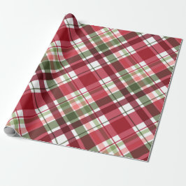Papel De Presente Vermelho Branco Natal Ano Novo Xadrez Escocês Retr