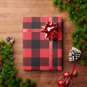 Papel De Presente Vermelho Brilhante e Preto Xadrez de Búfalo Natali