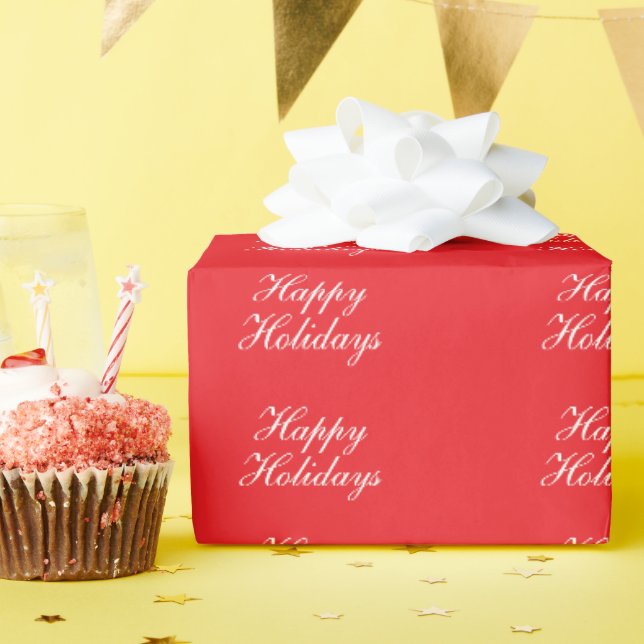 Papel De Presente Vermelho Brilhante Simples Elegante Férias Felizes (Festa de aniversário)
