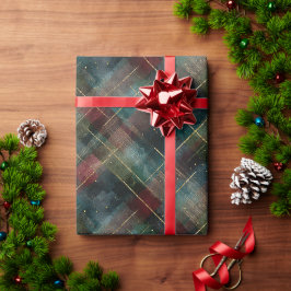 Papel De Presente Vermelho Burgundy Azul Verde Dourado Xadrez Natal