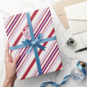 Papel De Presente Vermelho chique moderno e o roxo listram o tecido