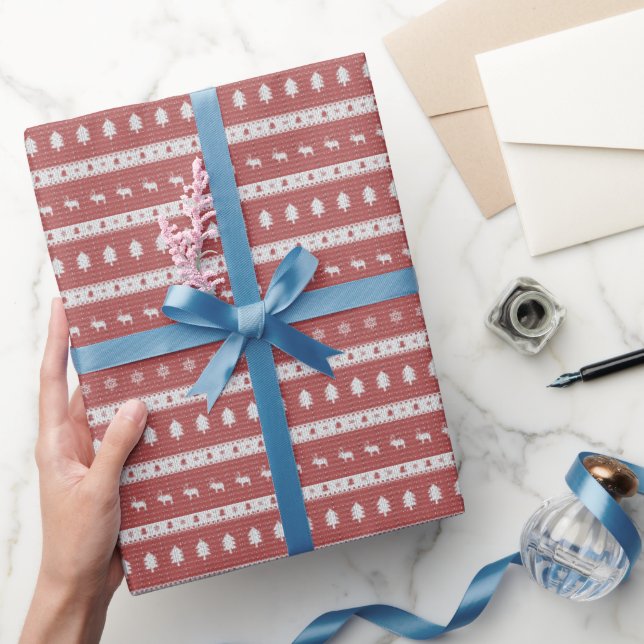 Papel De Presente Vermelho Cinza Feio de Natal (Presentear)