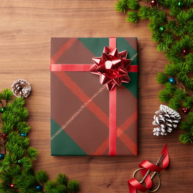 Papel De Presente Vermelho Clássico e Verde Xadrez Tartan Natal (Presente de Natal)