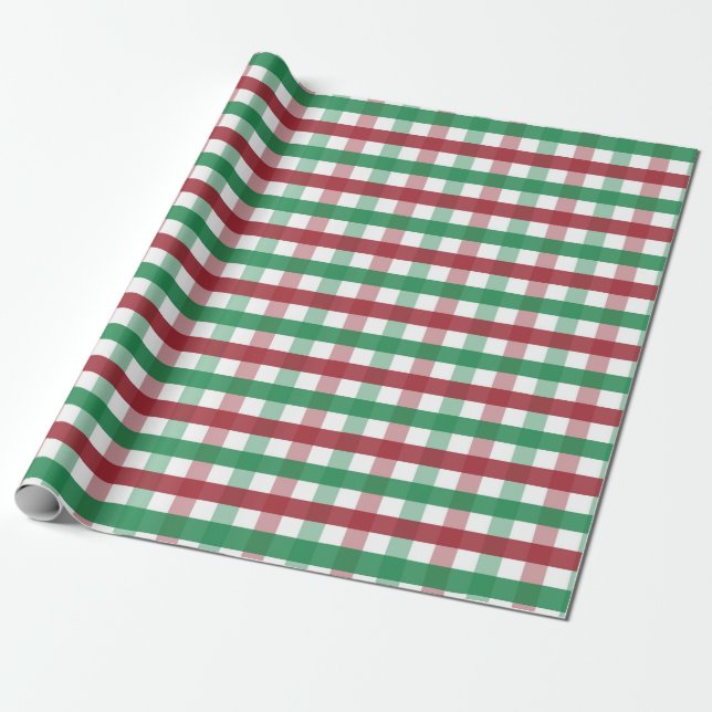 Papel De Presente Vermelho Clássico e Xadrez Escocês de Gingham Nata (Desenrolado)