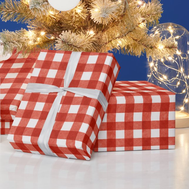 Papel De Presente Vermelho Clássico Xadrez Gingham Natal (Feriados)