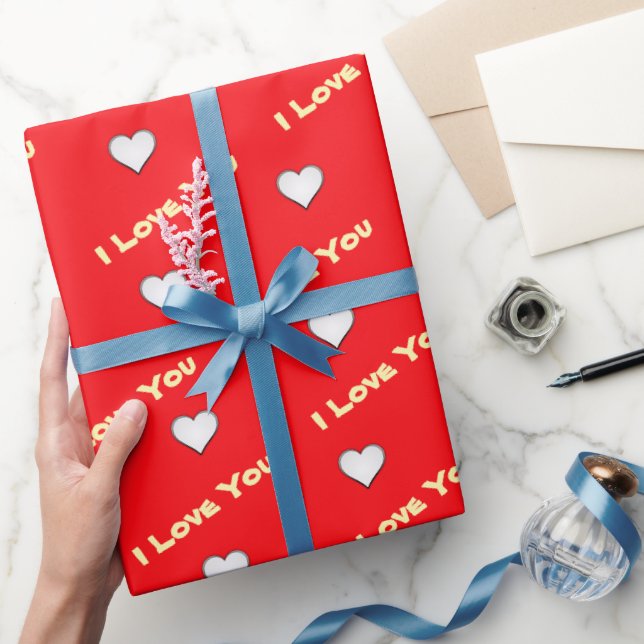Papel De Presente Vermelho com coração branco (Presentear)