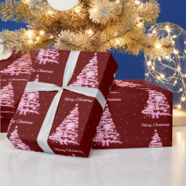 Papel De Presente Vermelho-de-árvore de Natal Rosa Moderno