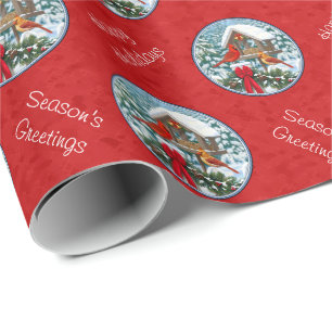 Papel De Presente Vermelho de Birdfeeder de Natal dos Cardeal