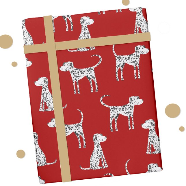 Papel De Presente Vermelho de Cachorro Dalmático (Fun Dalmatian dog red gift wrapping paper roll)