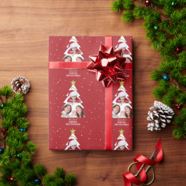 Papel De Presente Vermelho de Colagem de Fotos da Árvore de Natal Mo