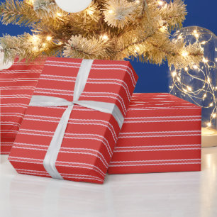 Papel De Presente Vermelho de Natal e listras onduladas rosa feriado