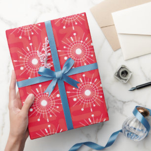 Papel De Presente Vermelho de Natal Moderno do Século Médio Atômi
