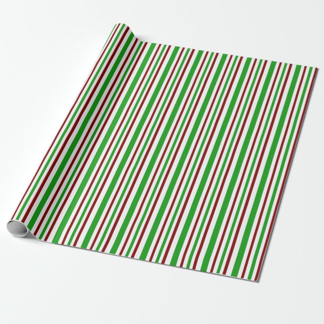 Papel De Presente Vermelho Divertido, Branco, Linhas Verde Inspirada (Desenrolado)