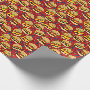Papel De Presente Vermelho do teste padrão do cheeseburger