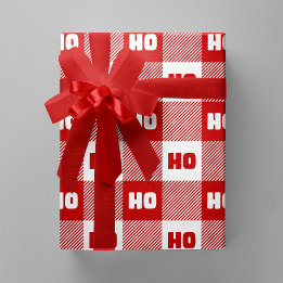 Papel De Presente Vermelho e Branco Chic Natal Plaid Ho Ho Ho