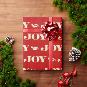 Papel De Presente Vermelho e Dourada Joy Holly Christmas Wrappaper