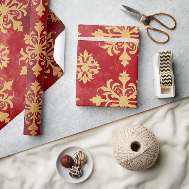 Papel De Presente Vermelho e Dourado Alegre (Artesanato)