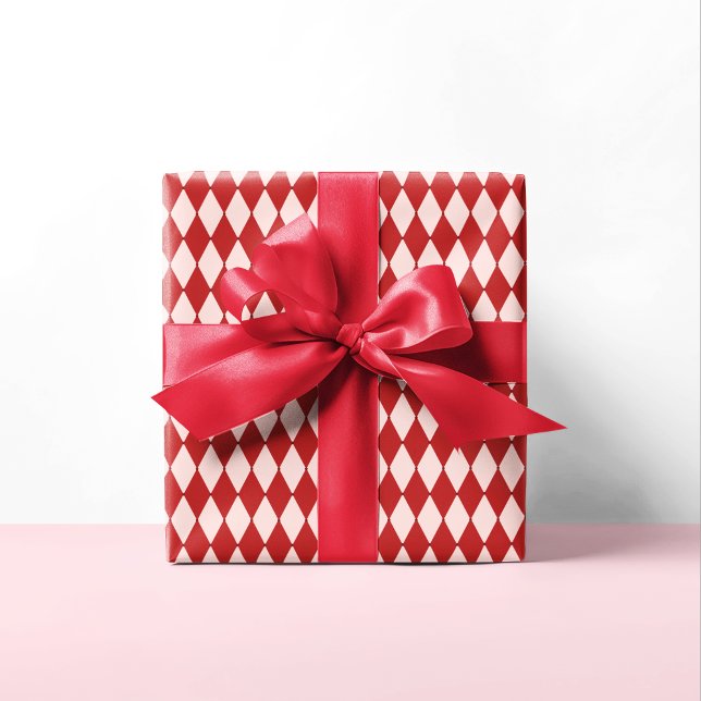 Papel De Presente Vermelho e Rosa Argyle Festivo Natal Moderno (Criador carregado)