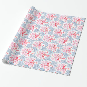 Papel De Presente Vermelho e Rosa Buquê de Pérola com Azul