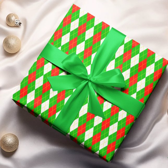 Papel De Presente Vermelho e Verde de Natal Argyle  (Criador carregado)