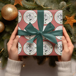 Papel De Presente Vermelho e Verde de Papai Noel Natal Personalizado