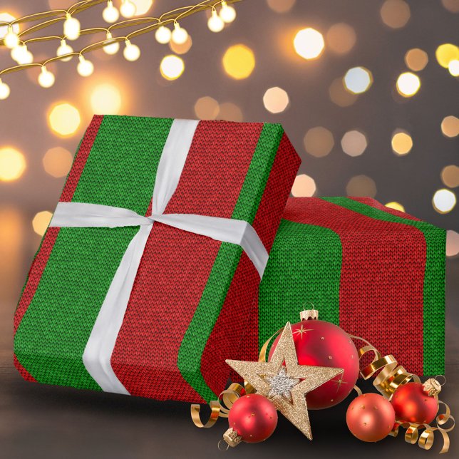 Papel De Presente Vermelho e Verde Tricô Natal Férias (Criador carregado)