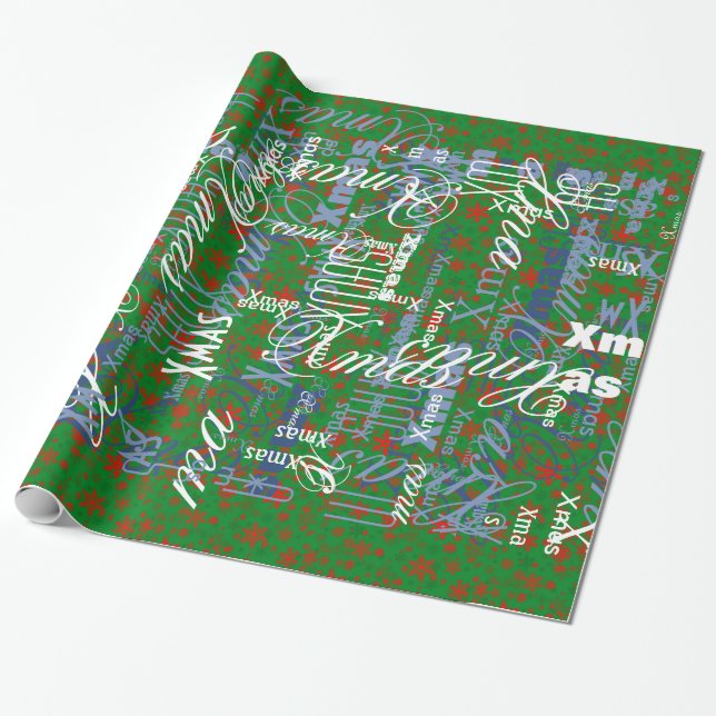 Papel De Presente Vermelho em flocos de neve verdes para todos (Desenrolado)